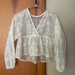 Aritzia sheer floral embroidered top